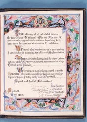 Dedicación de una dirección presentada por la Asociación de Fútbol de Sheffield a William Pierce-Dix con motivo de su retiro como Secretario, 1882