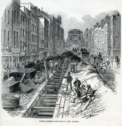 Profundización del alcantarillado de Fleet Street, Londres, 1845