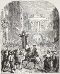 Defoe en el pilar en Temple Bar