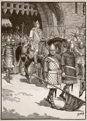 Salida del obispo Odo de Rochester, ilustración de Cassells Illustrated History of England