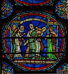 (detalle) de la Ventana del Milagro que representa el ataque epiléptico de Petronilla