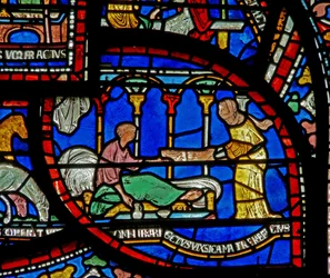 (detalle) de la Ventana del Milagro que representa la historia de Ricardo Sunieve