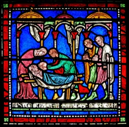(detalle) de la Ventana del Milagro que representa la historia de Ricardo de Sunieve