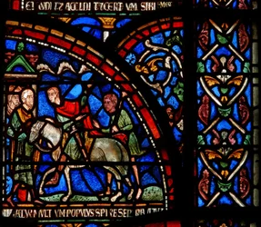 (detalle) de la Ventana del Milagro que representa una escena del rescate de William de Gloucester
