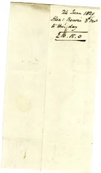 Devonshire MSS AS 3101, folio de un paquete de facturas liquidadas por Pinder Simpson para Lord George Cavendish, incluyendo la factura de Alexander Bowie