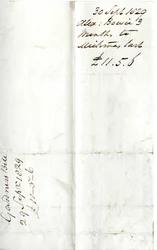 Devonshire MSS AS 3101, folio de un paquete de facturas liquidadas por Pinder Simpson para Lord George Cavendish, incluyendo la factura de Alexander Bowie