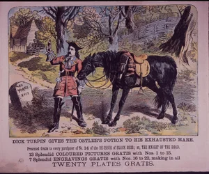 Dick Turpin con su caballo Black Bess camino a York (litografía en color)