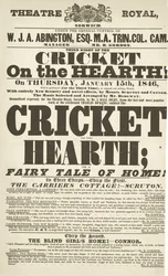 Cartel de Dickens: El grillo del hogar en el Teatro Real, Derby, 15 de enero de 1846