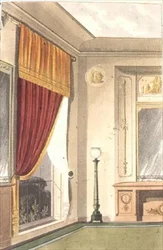 Cortina de ventana de comedor y aparador, lámina 86 de Ackermann