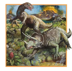 Dinosaurios con volcán (gouache sobre papel)