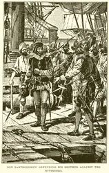 Don Bartolomé defendiendo a su hermano contra los amotinados