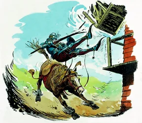 Don Quijote atacando un molino de viento