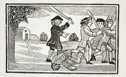 El truco del Dr. Faustus a veinte estudiantes, ilustración de Chap-books of the Eighteenth Century por John Ashton, pub. 1882