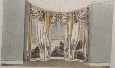 Cortinas para ventanas circulares, lámina 108 de Ackermann