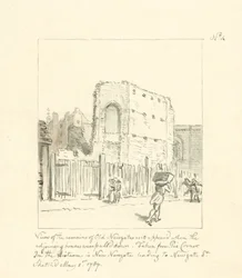 Dibujo de los restos de Old Newgate (tinta sobre papel)