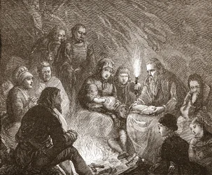 Protestantes holandeses escondidos, ilustración de La Historia del Protestantismo de James Aitken Wylie (1808-1890), pub. 1878