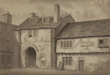 Vista este de la puerta de la Abadía de San Salvador, Bermondsey, c.1825