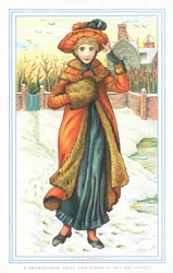 Dama elegante en la nieve, tarjeta de Navidad