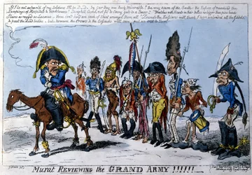 Caricatura inglesa que representa a Joachim Murat (1767 - 1815), mariscal del Imperio al frente del Gran Ejército. Enero de 1813.