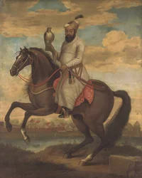Retrato ecuestre de un noble indio (óleo sobre lienzo)
