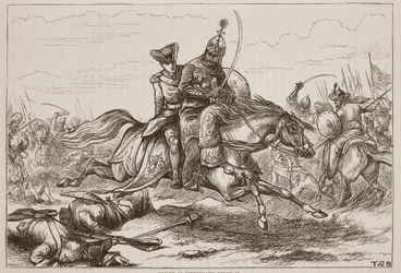 Escape del Teniente Goreham, ilustración de Cassells Illustrated History of India de James Grant, pub. 1879