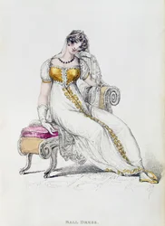 Vestido de noche o vestido de boda, lámina de moda de Ackermanns Repository of Arts