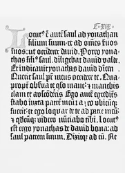 Facsímil de una página de La Biblia, impresa por Johannes Gutenberg, Maguncia, 1456