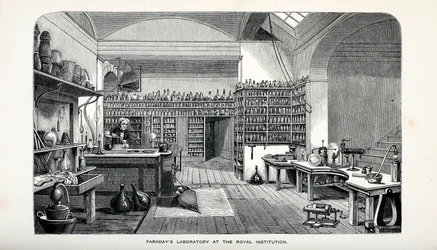 Laboratorio de Faraday en la Royal Institution, pub. 1870