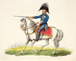 Mariscal de Campo von Blucher, Príncipe de Wagstadt, ilustración de Un Relato Histórico de la Batalla de Waterloo por William Mudford, 1816
