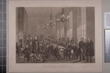 Primera reunión cartista, British Coffee House en Cockspur Street, 1839