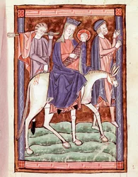 Huida a Egipto Página tomada de un manuscrito inglés del siglo XIII Venecia, Biblioteca Marciana