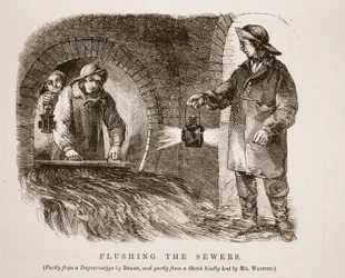 Limpieza de alcantarillas, ilustración de London Labour and London Poor de Henry Mayhew, pub. 1862