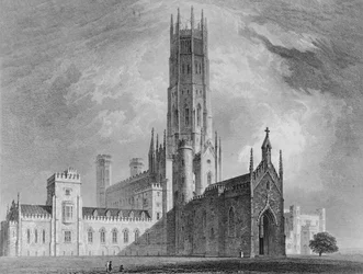 Abadía de Fonthill desde el noroeste, de Ilustraciones Gráficas y Literarias de la Abadía de Fonthill por John Britton, 1823