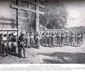 Extranjeros en Sanchi con ofrendas en 145 a.C., ilustración de la Historia de las Naciones de Hutchinson, c.1910