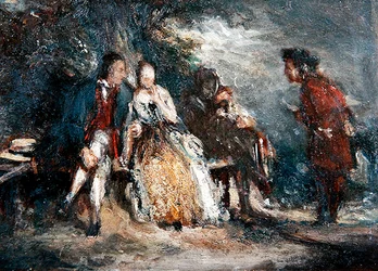 Cuatro figuras, dos de ellas amantes, en conversación, c.1800
