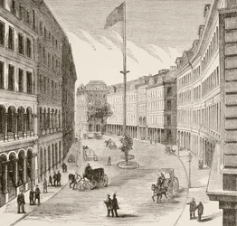 Franklin Street, Boston, Massachusetts en la década de 1870 (litografía)
