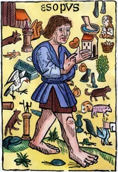 Frontispicio de las "Fábulas" de Esopo, ediciones impresas en Inglaterra por William Caxton (1422? - 1491)