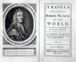 Frontispicio y Portada de Los Viajes de Gulliver de Jonathan Swift, 1726