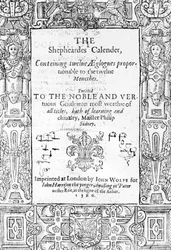 Frontispicio de The Shepheardes Calender de Esmond Spenser (1552-99), publicado en 1586
