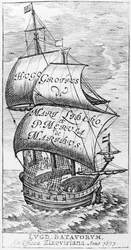 Frontispicio de De mari libero, por Hugo Grotius y Paulus van Merula de Maribus, 1633