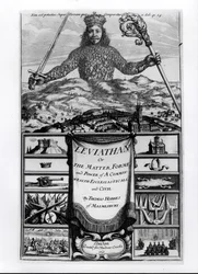 Frontispicio de Leviatán o la materia, forma y poder de una república eclesiástica y civil, 1651, por Thomas Hobbes (1588-1679) de Malmesbury