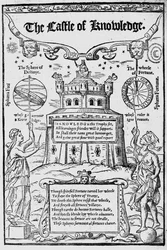 Portada de El Castillo del Conocimiento de Robert Recorde, 1556