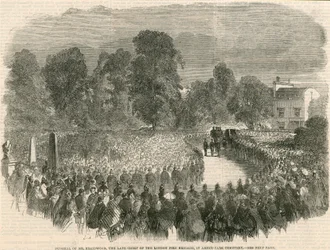 Funeral del Sr. Braidwood, el difunto jefe del Cuerpo de Bomberos de Londres, en el Cementerio de Abney Park, Londres
