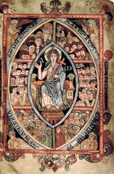 Galba A XVIII f.21r, Cristo en Majestad, del Salterio Athelstan, Old Minster, Winchester, 925-50 (vitela)