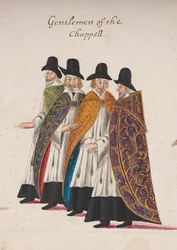 Caballeros de la capilla, detalle de parte del cortejo fúnebre de la reina Isabel I a la Abadía de Westminster, 28 de abril de 1603