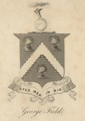 George Field, Placa con escudo de armas, de "Chromatics, or, An essay on the analogy and harmony of colours", de George Field.