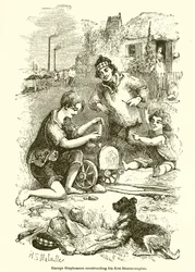 George Stephenson construyendo su primera locomotora