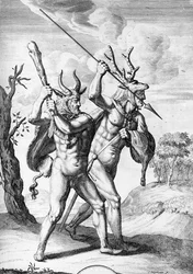 Alemanes, ilustración de The Commentaries of Caesar traducido al inglés por William Duncan, grabado por Cornelis Huyberts, publicado en 1753