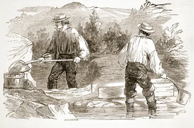 Lavado de oro en las excavaciones, de The Illustrated London News, 1849