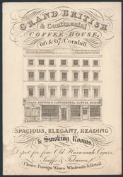 Gran Casa de Café Británica y Continental, 66 y 67 Cornhill, tarjeta comercial